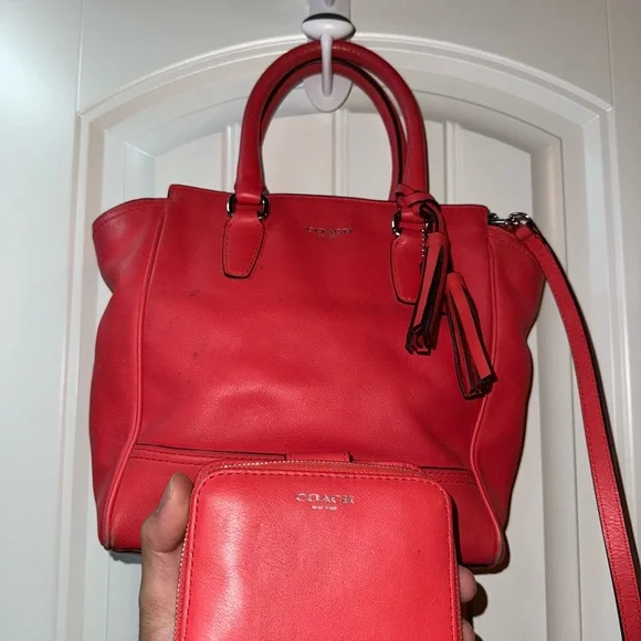 Coach Cherry Red Leather Tote - Picture 5 of 6